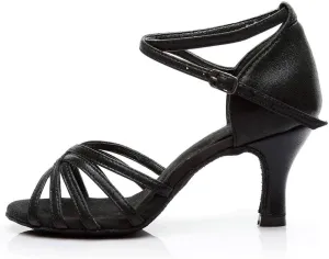 AMDBEL Dance Shoes for Women Suede Sole,Women's Ballet Flats for Walking, Women's Glitter Rhinestones Ankle Strap Peep Toe Kitten Heel Practice Samba Dancing Shoes Black
