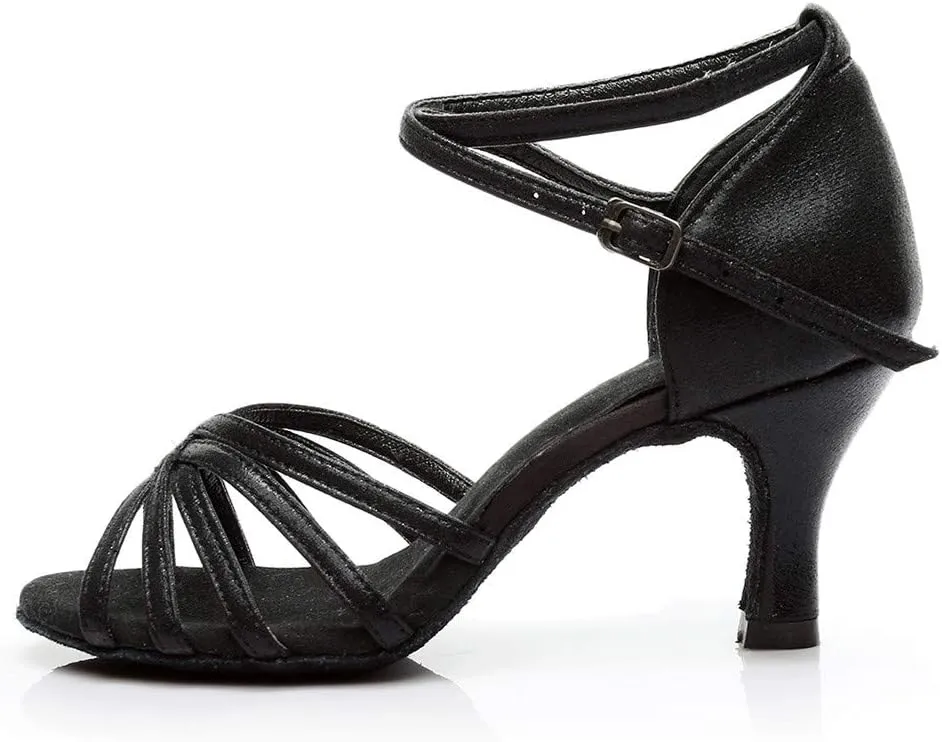 AMDBEL Dance Shoes for Women Suede Sole,Women's Ballet Flats for Walking, Women's Glitter Rhinestones Ankle Strap Peep Toe Kitten Heel Practice Samba Dancing Shoes Black