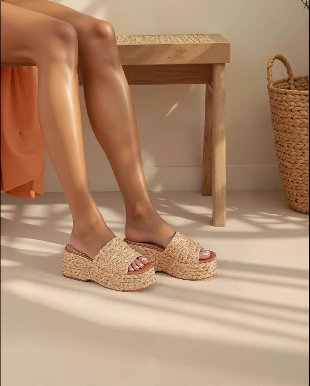 Ancomafio Platform Espadrille Sandals for WomenPlatform Slip on Wedges Slides Bohemia Sandals Flatform Open Toe Beach Sandals Outdoor