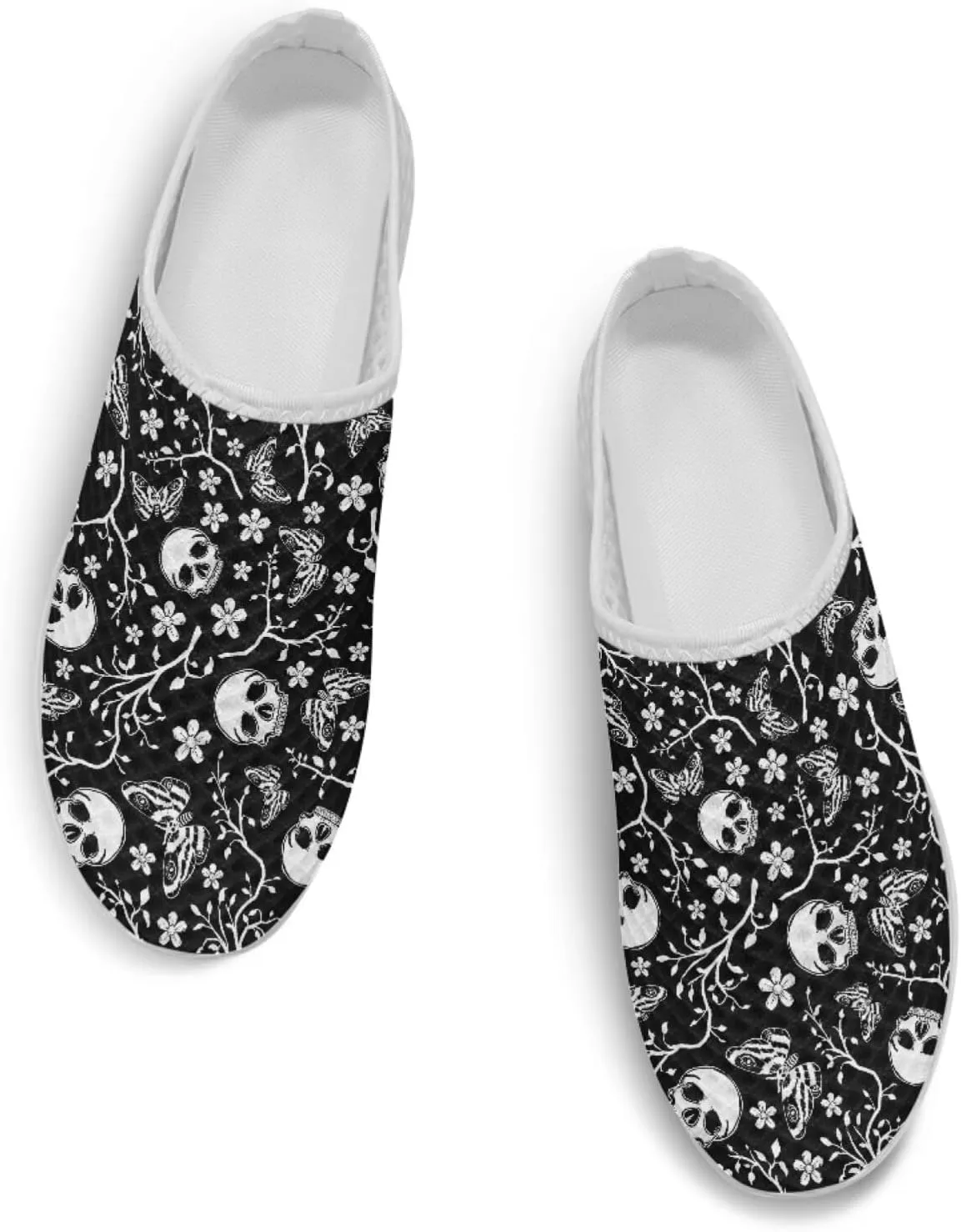Art Skull Design Women Mesh Mules Memory Foam Flat Anti-Slip Fashion Sneakers Comfortable Slip-On Mule Garden Shoes