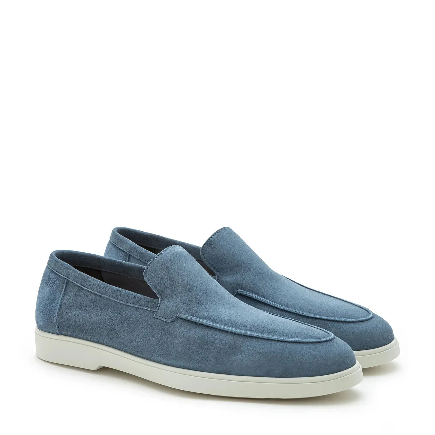 Avio Blue Deer-Skin Suede Unlined Loafers - Fabiano Ricci