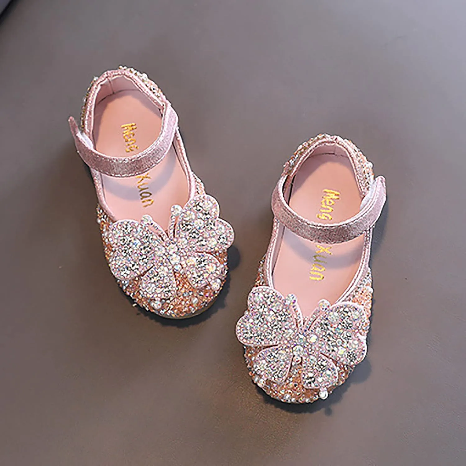 Baby Kids Rhinestone Butterfly Dress Shoes Kids Girls Wedding Ballet Flats Princess Summer Casual Shinny Sandals