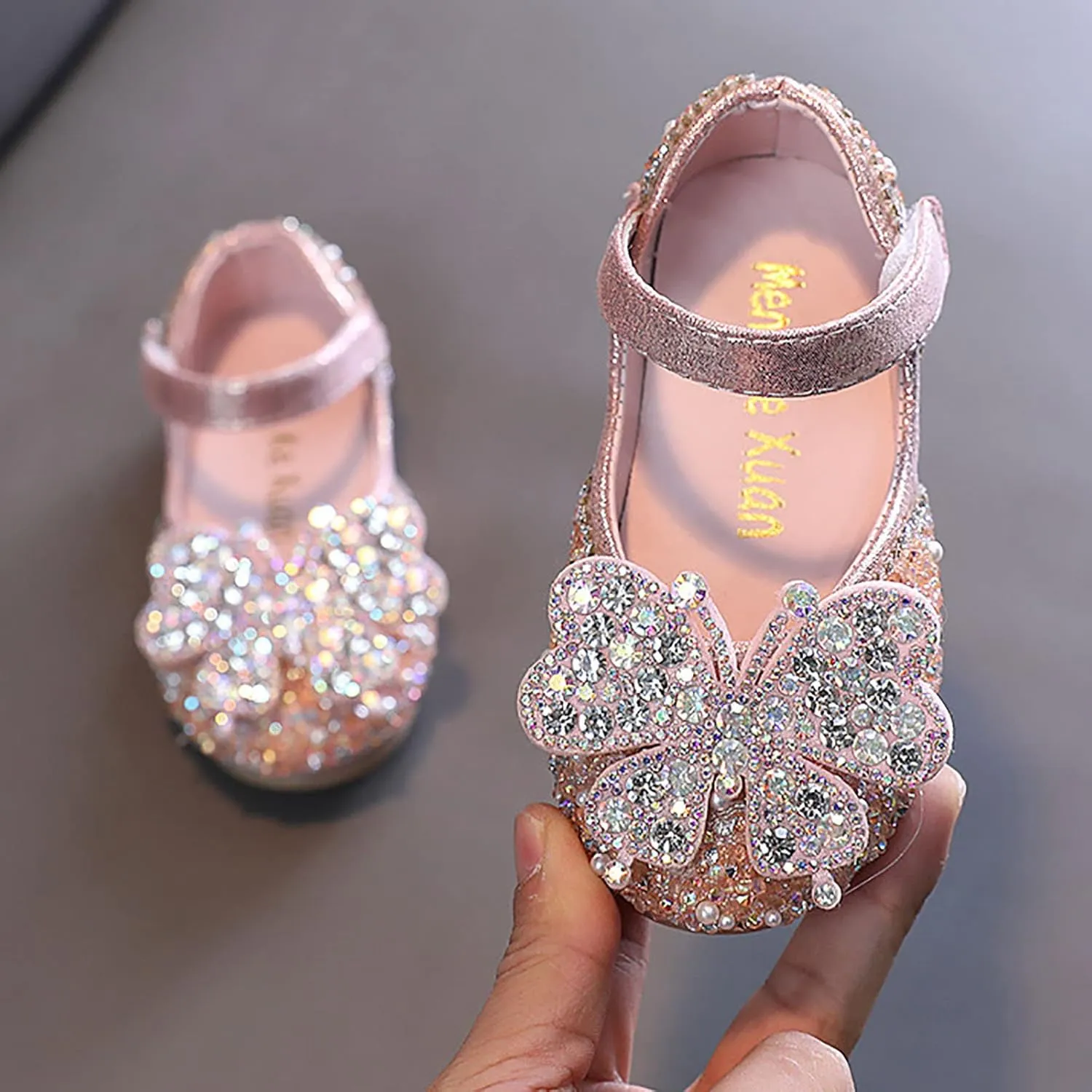 Baby Kids Rhinestone Butterfly Dress Shoes Kids Girls Wedding Ballet Flats Princess Summer Casual Shinny Sandals