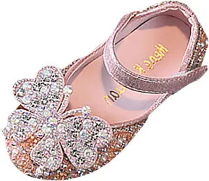 Baby Kids Rhinestone Butterfly Dress Shoes Kids Girls Wedding Ballet Flats Princess Summer Casual Shinny Sandals