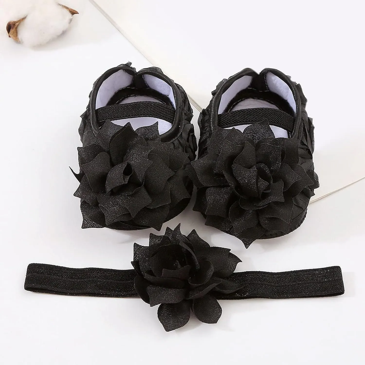 Baby Shoes Hairband Set 01 Year Old Baby Shoes 246 August Newborn Soft Sole Walking Shoes Trend Baby Girl Shoes Size 3 (Black, 5 Infant)