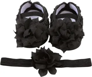 Baby Shoes Hairband Set 01 Year Old Baby Shoes 246 August Newborn Soft Sole Walking Shoes Trend Baby Girl Shoes Size 3 (Black, 5 Infant)