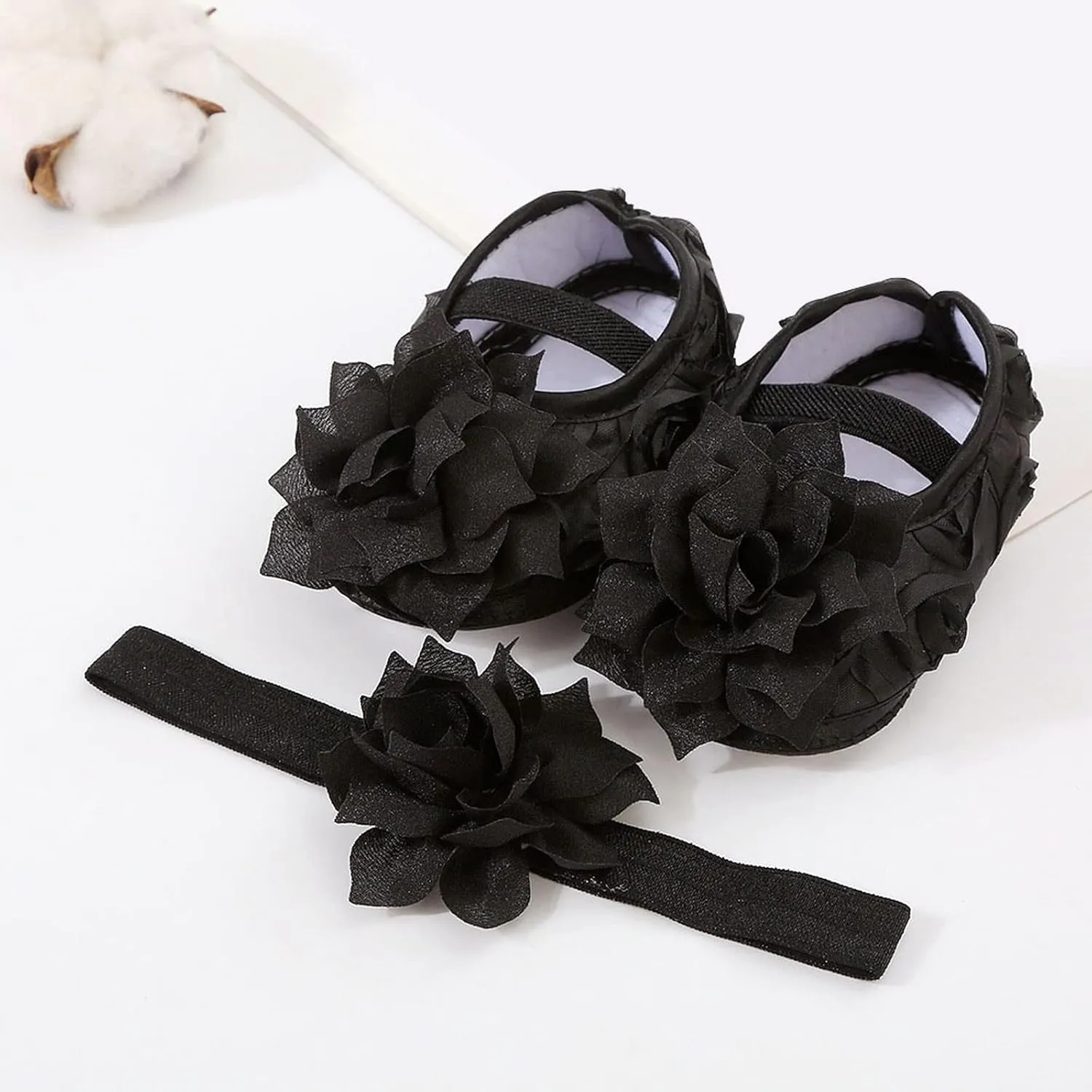 Baby Shoes Hairband Set 01 Year Old Baby Shoes 246 August Newborn Soft Sole Walking Shoes Trend Baby Girl Shoes Size 3 (Black, 5 Infant)