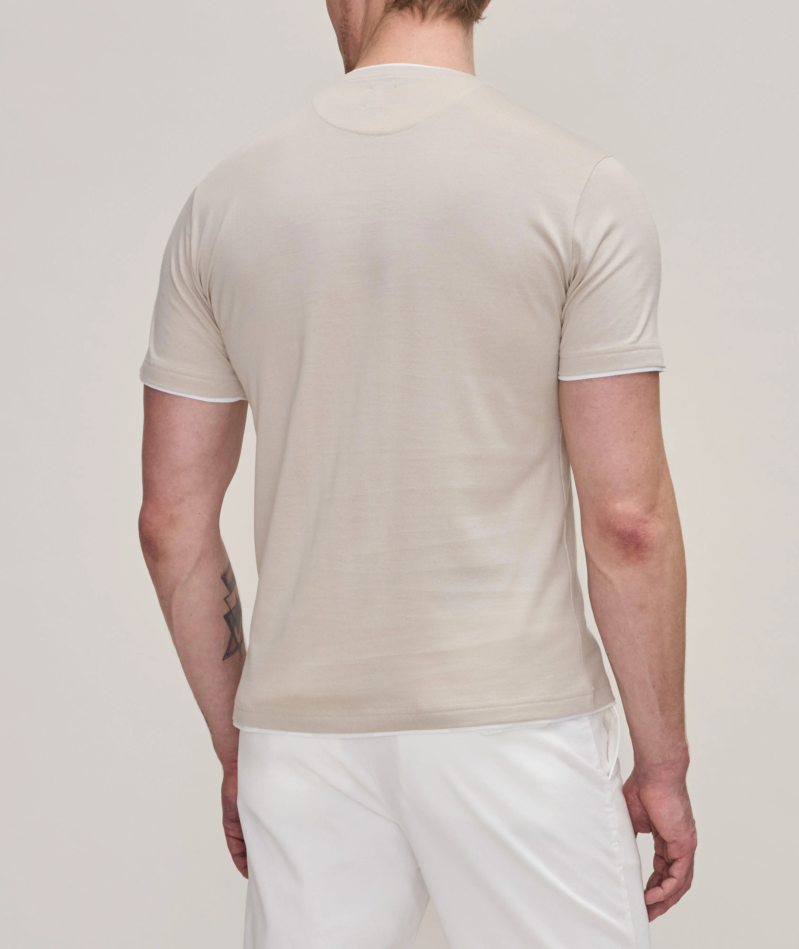 Beige Double-Collared Crew Neck Cotton T-Shirt - ELEVENTY PLATINUM