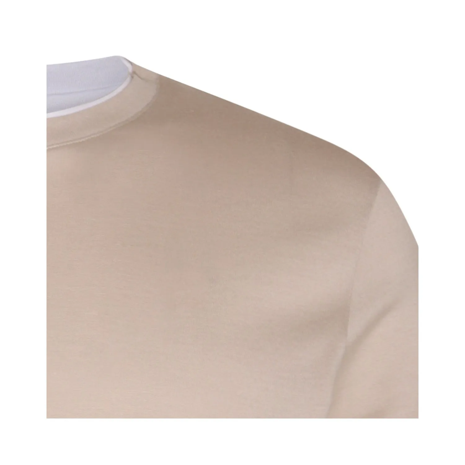 Beige Double-Collared Crew Neck Cotton T-Shirt - ELEVENTY PLATINUM