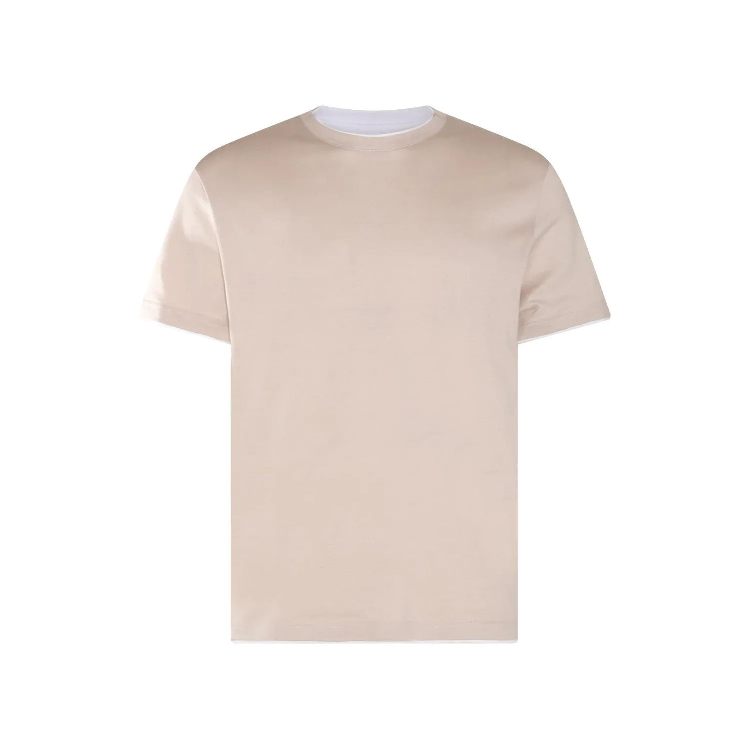 Beige Double-Collared Crew Neck Cotton T-Shirt - ELEVENTY PLATINUM