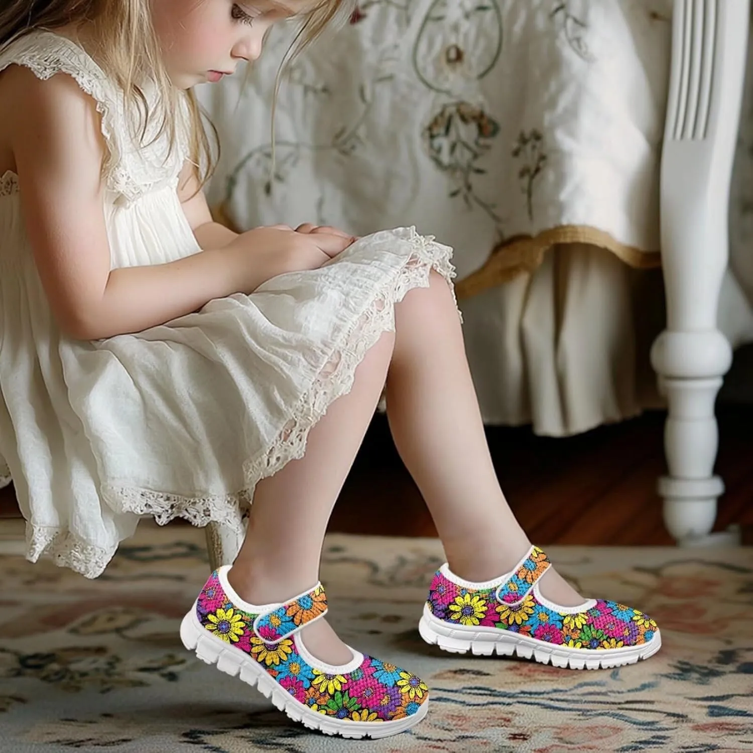 BIGCARJOB Mary Janes Shoes for Little Kids Flats Cute Ballet Dress Shoes School Uniform Shoes Athletic Gym Shoes
