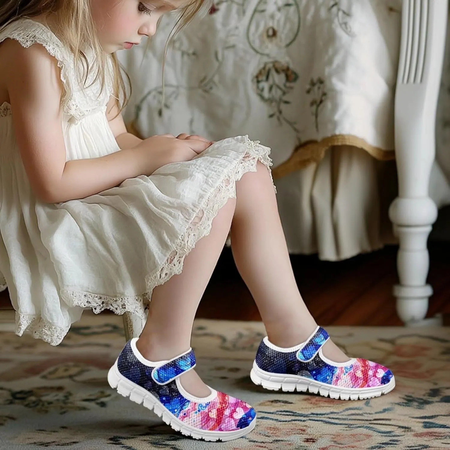 BIGCARJOB Mary Janes Shoes for Little Kids Tennis Shoes Flats Cute Ballet Dress Shoes School Uniform Shoes Athletic Gym Shoes