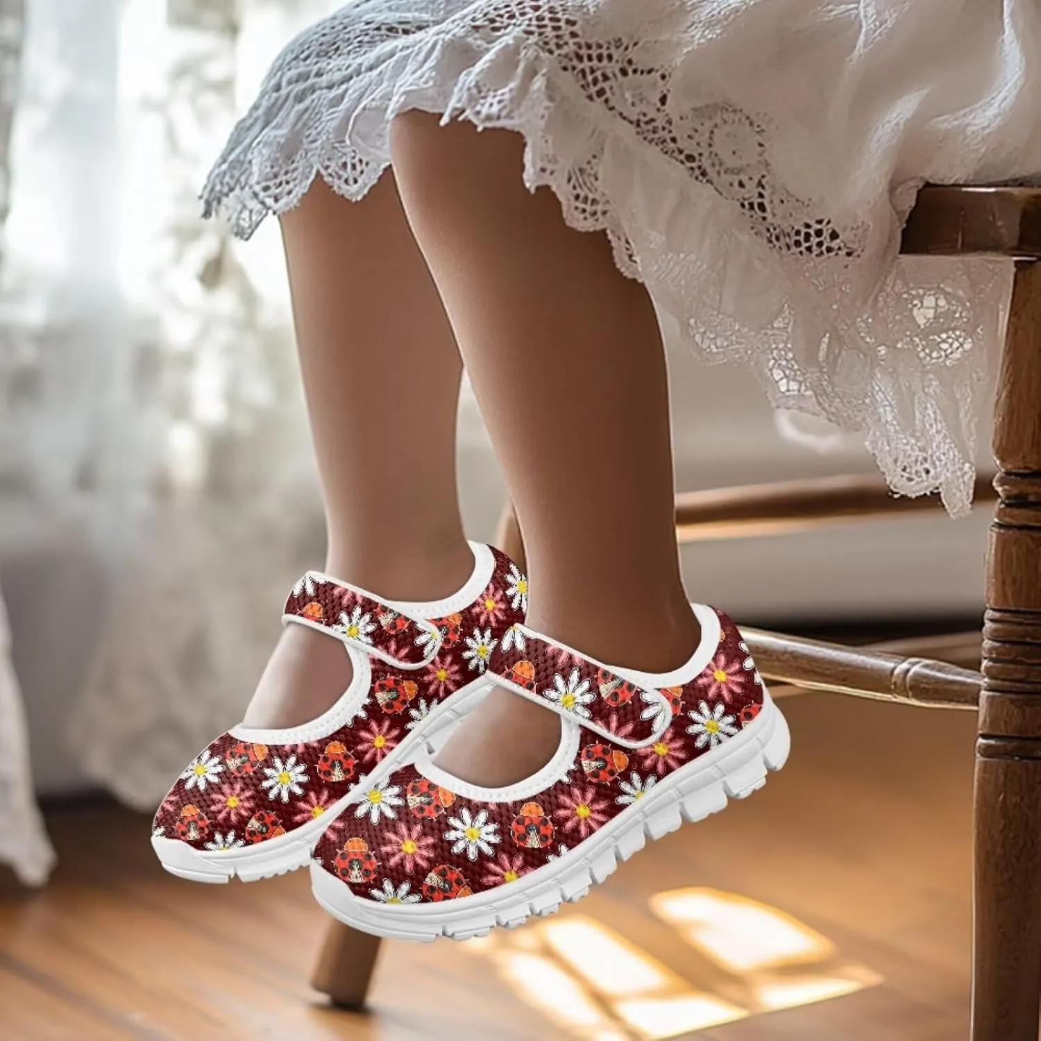 BIGCARJOB Mary Janes Sneakers for Girls Tennis Shoes School Uniform Shoes Kids Flats Walking Shoes