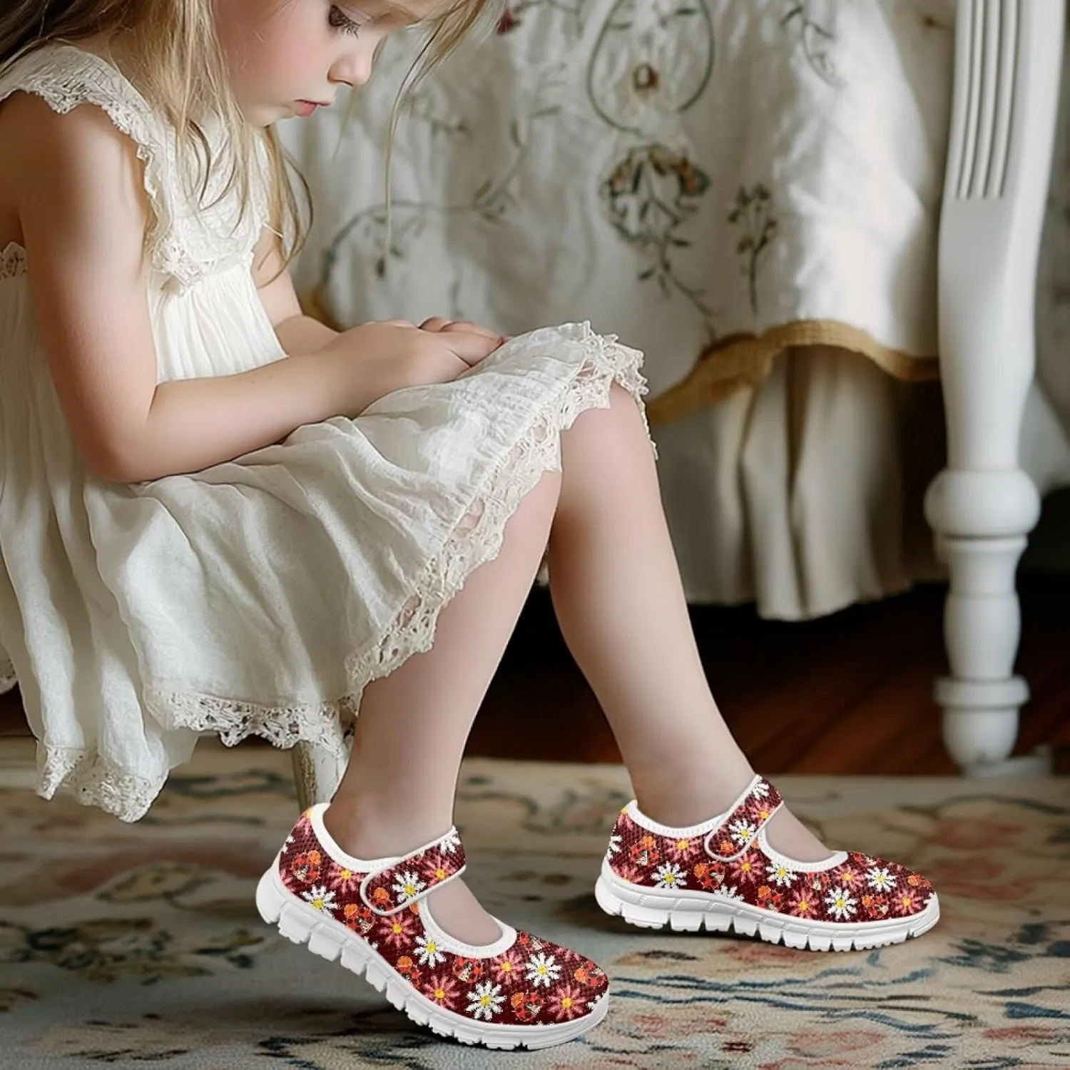 BIGCARJOB Mary Janes Sneakers for Girls Tennis Shoes School Uniform Shoes Kids Flats Walking Shoes
