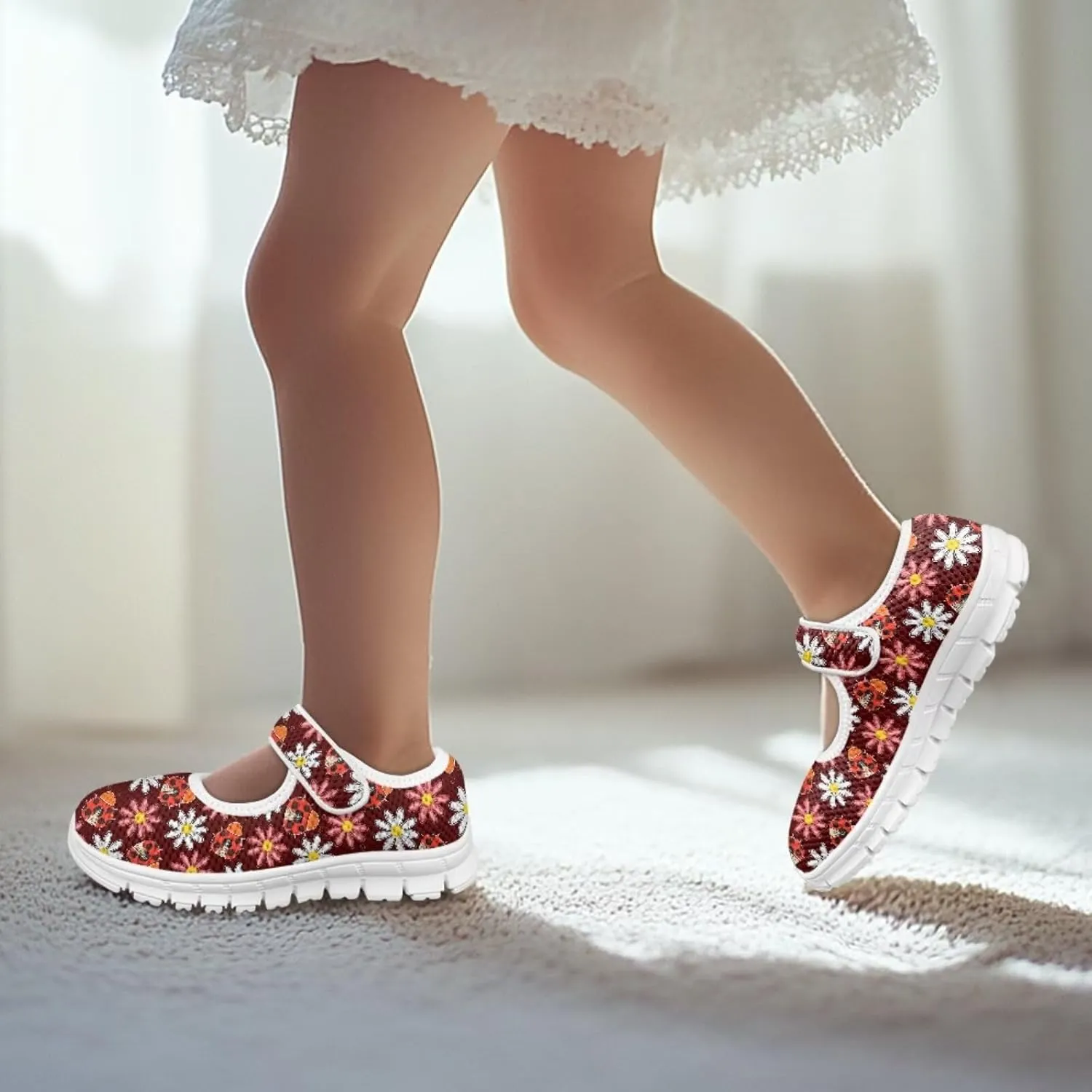 BIGCARJOB Mary Janes Sneakers for Girls Tennis Shoes School Uniform Shoes Kids Flats Walking Shoes