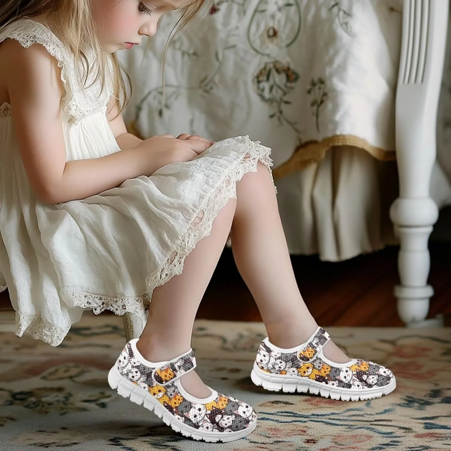 BIGCARJOB Mary Janes Sneakers for Toddle Girls Flats Dress Shoes Cute Mary Janes Shoes