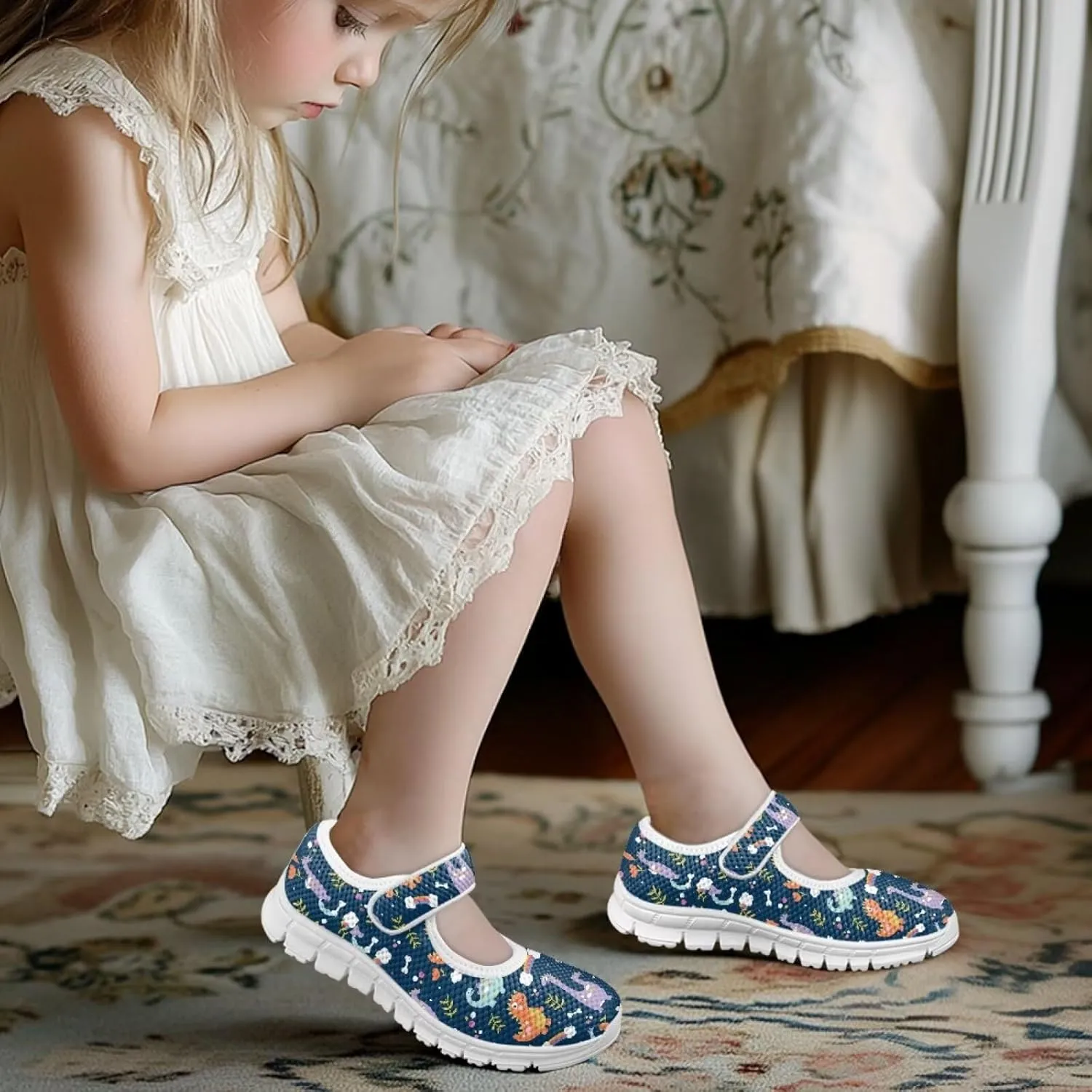 BIGCARJOB Mary Janes Sneakers for Toddle Girls Flats Dress Shoes Cute Mary Janes Shoes