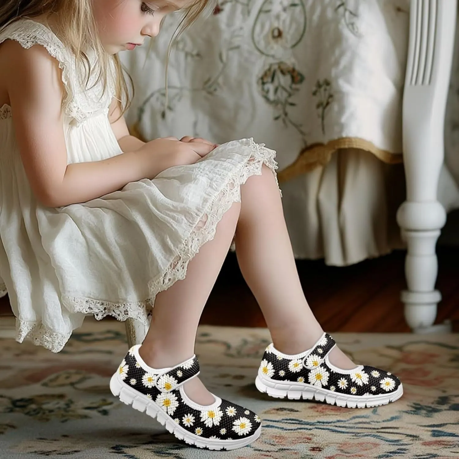 BIGCARJOB Mary Janes Sneakers for Toddle Girls Flats Dress Shoes Cute Mary Janes Shoes