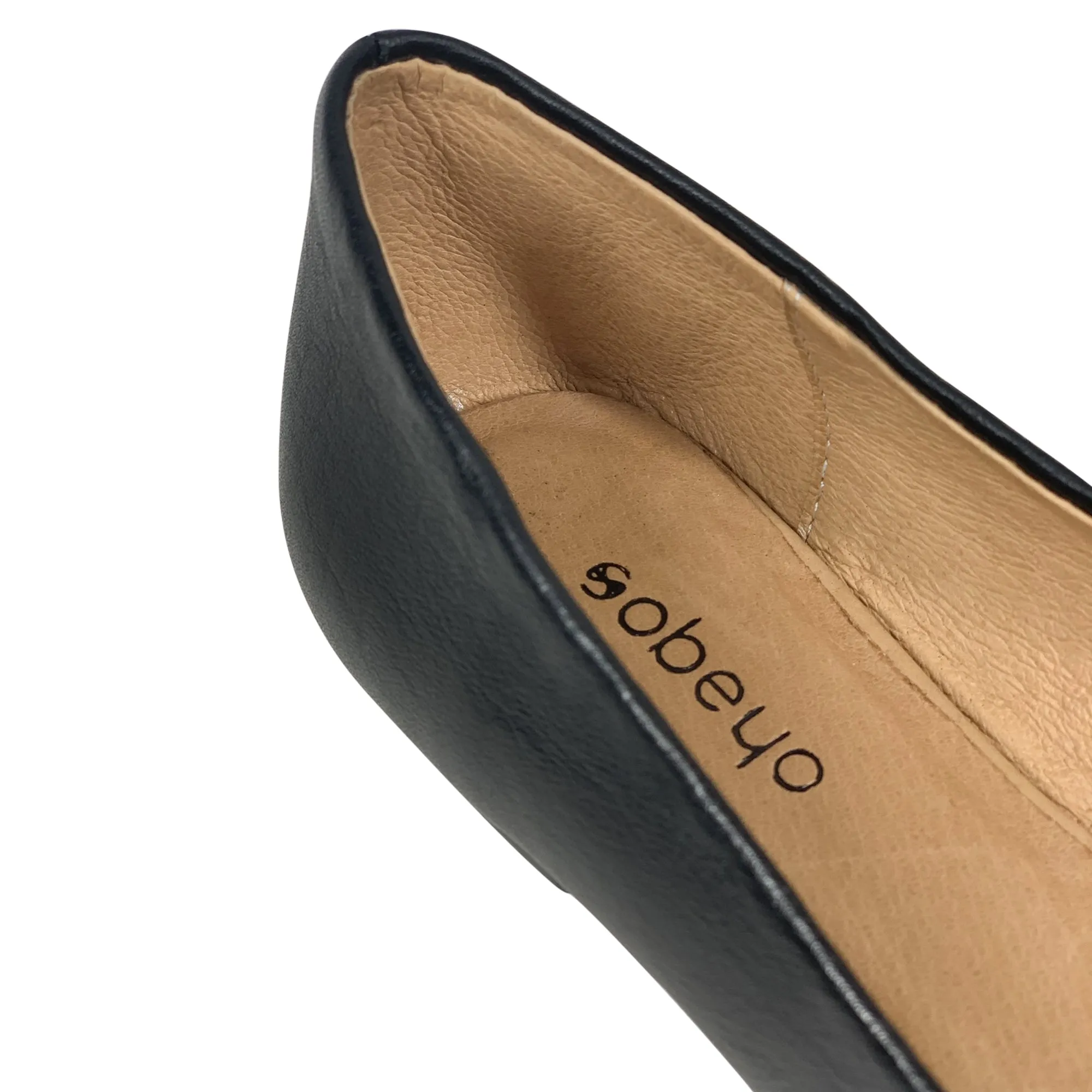Black  Leather Pointed Toe Flat Memory Foam Cushion