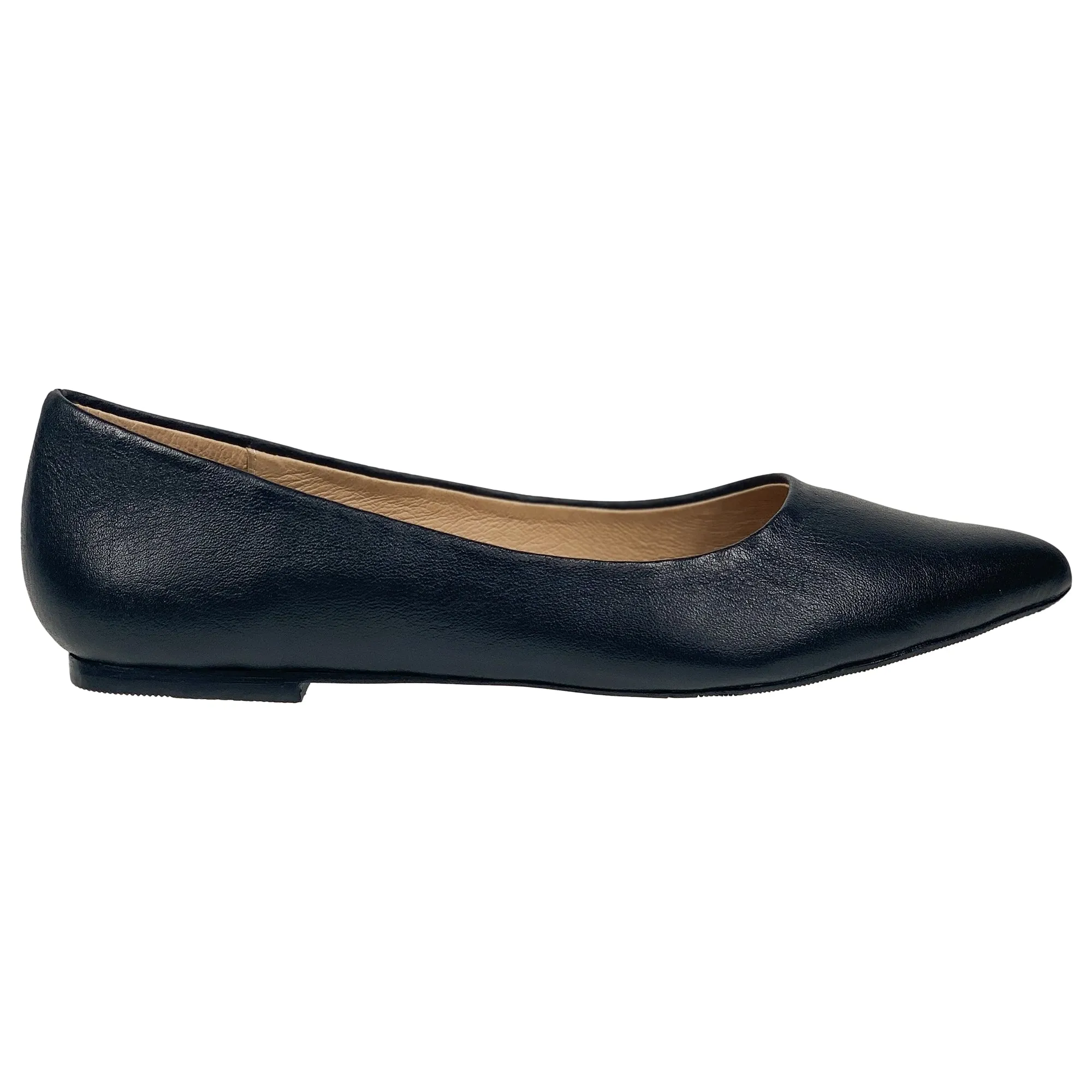 Black  Leather Pointed Toe Flat Memory Foam Cushion