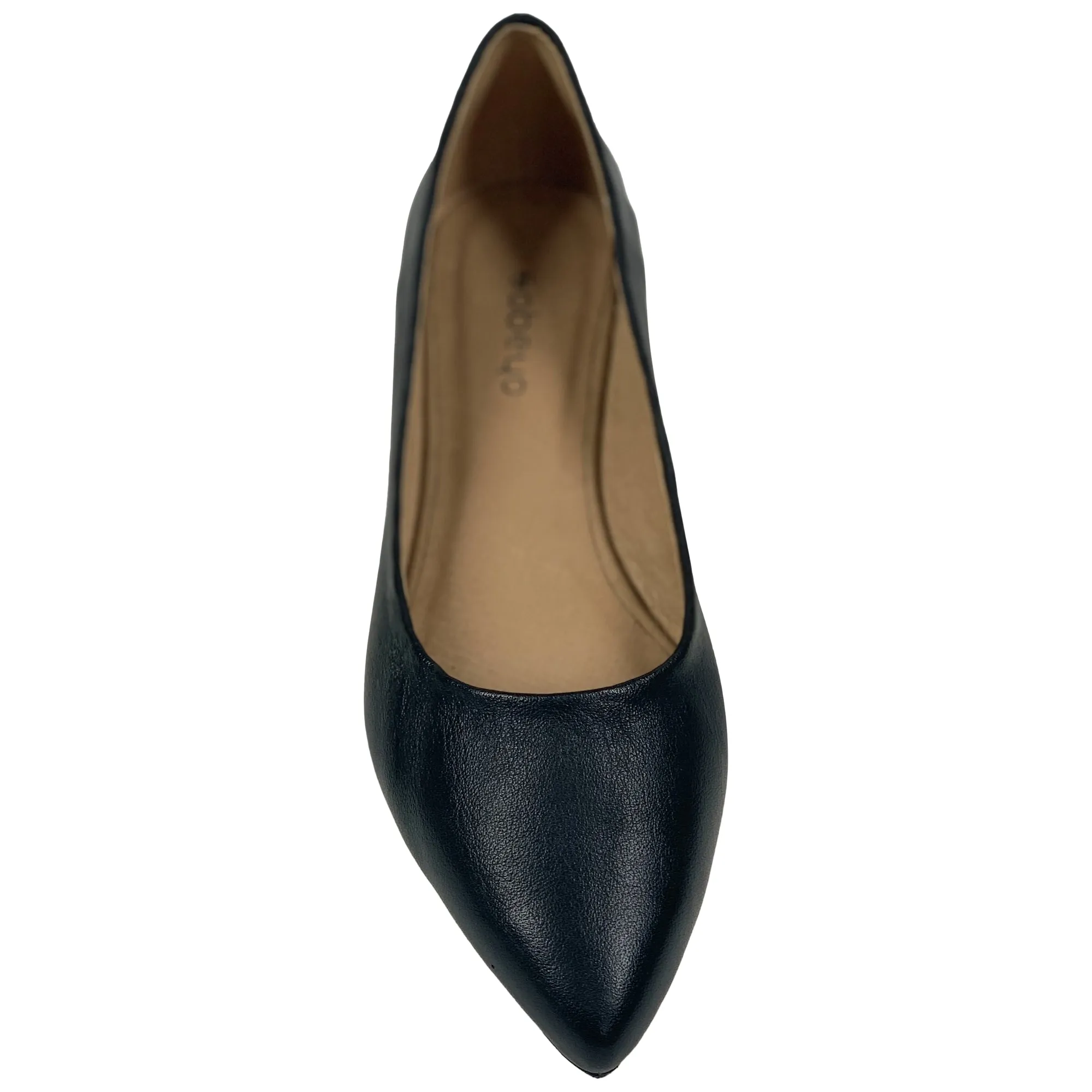 Black  Leather Pointed Toe Flat Memory Foam Cushion