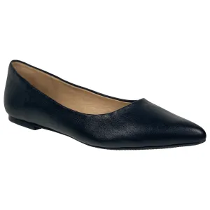 Black  Leather Pointed Toe Flat Memory Foam Cushion