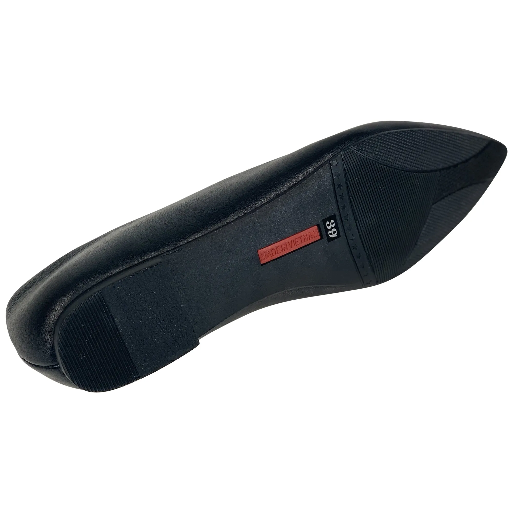Black  Leather Pointed Toe Flat Memory Foam Cushion