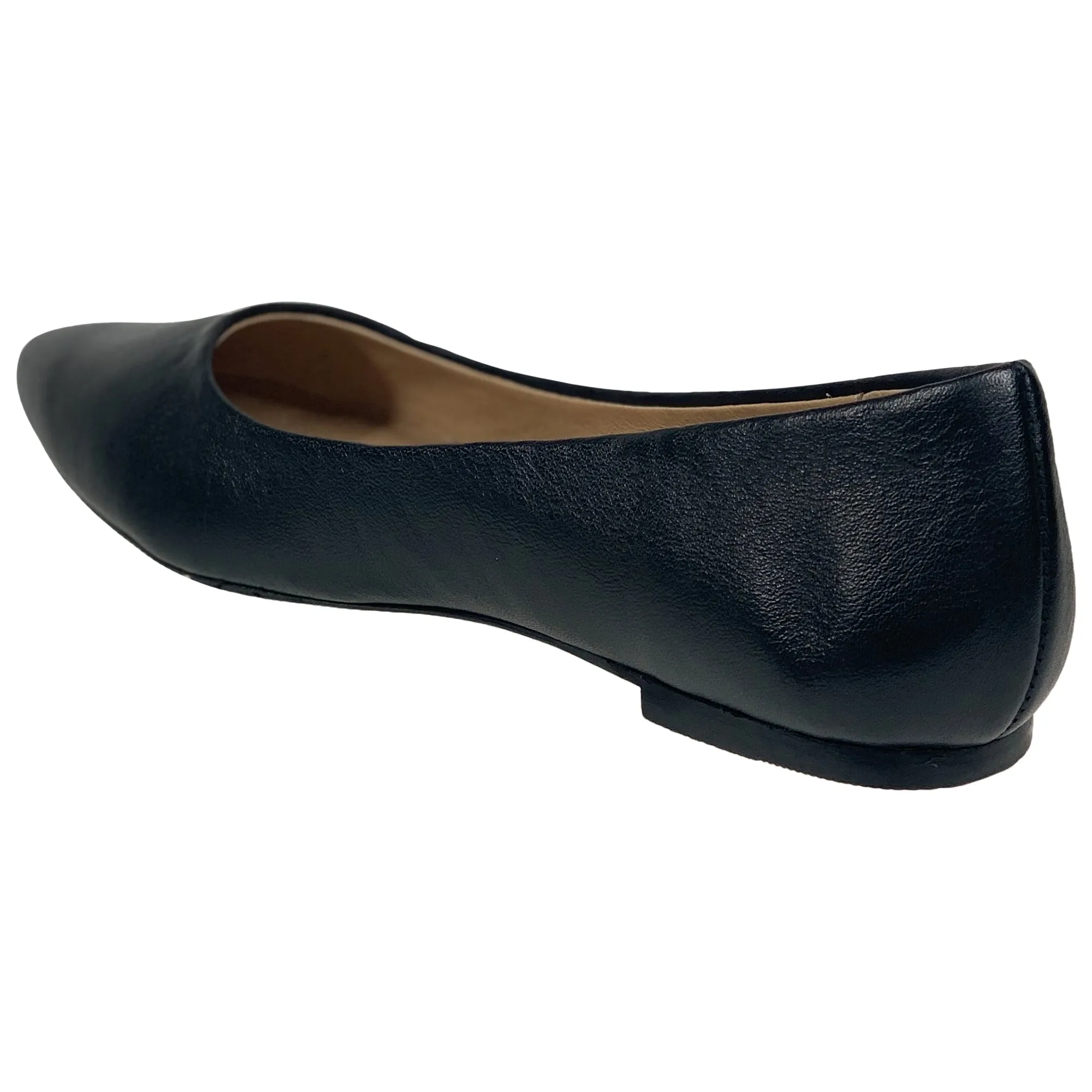 Black  Leather Pointed Toe Flat Memory Foam Cushion