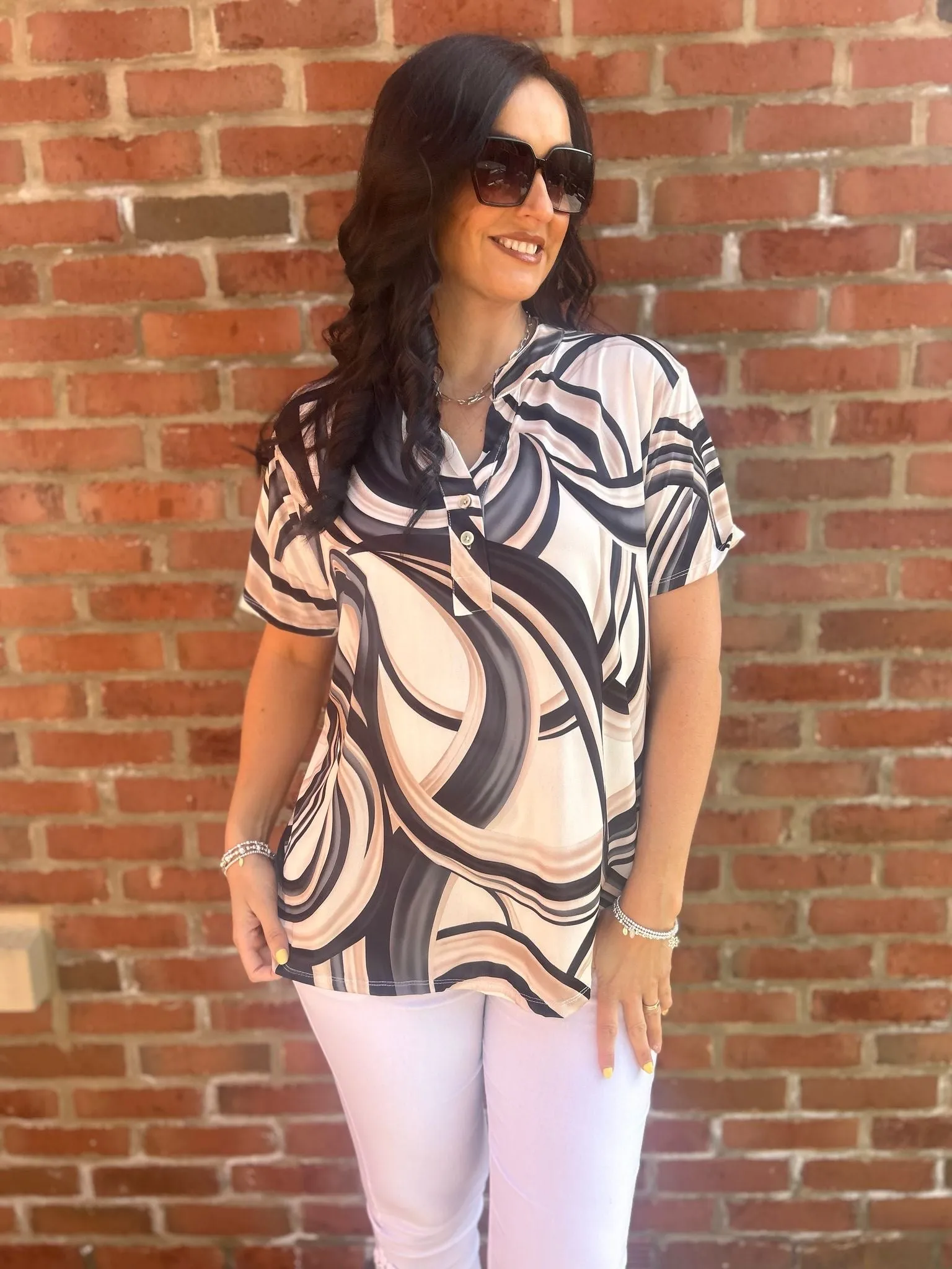 Black Swirl Print Top Debbie