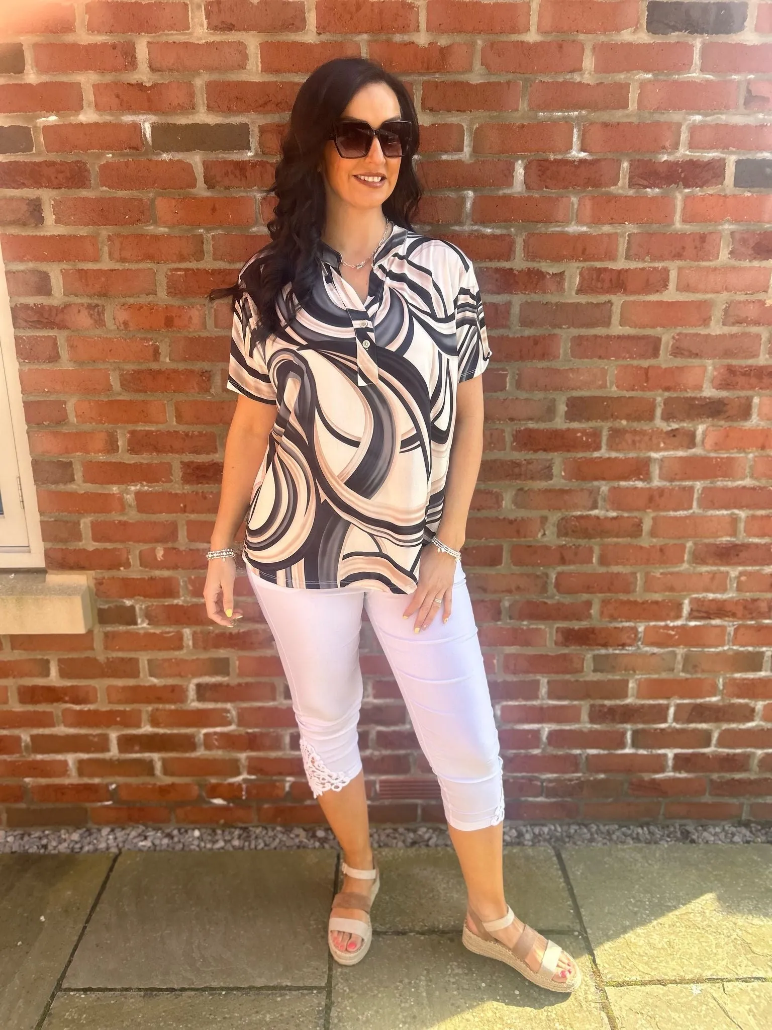 Black Swirl Print Top Debbie
