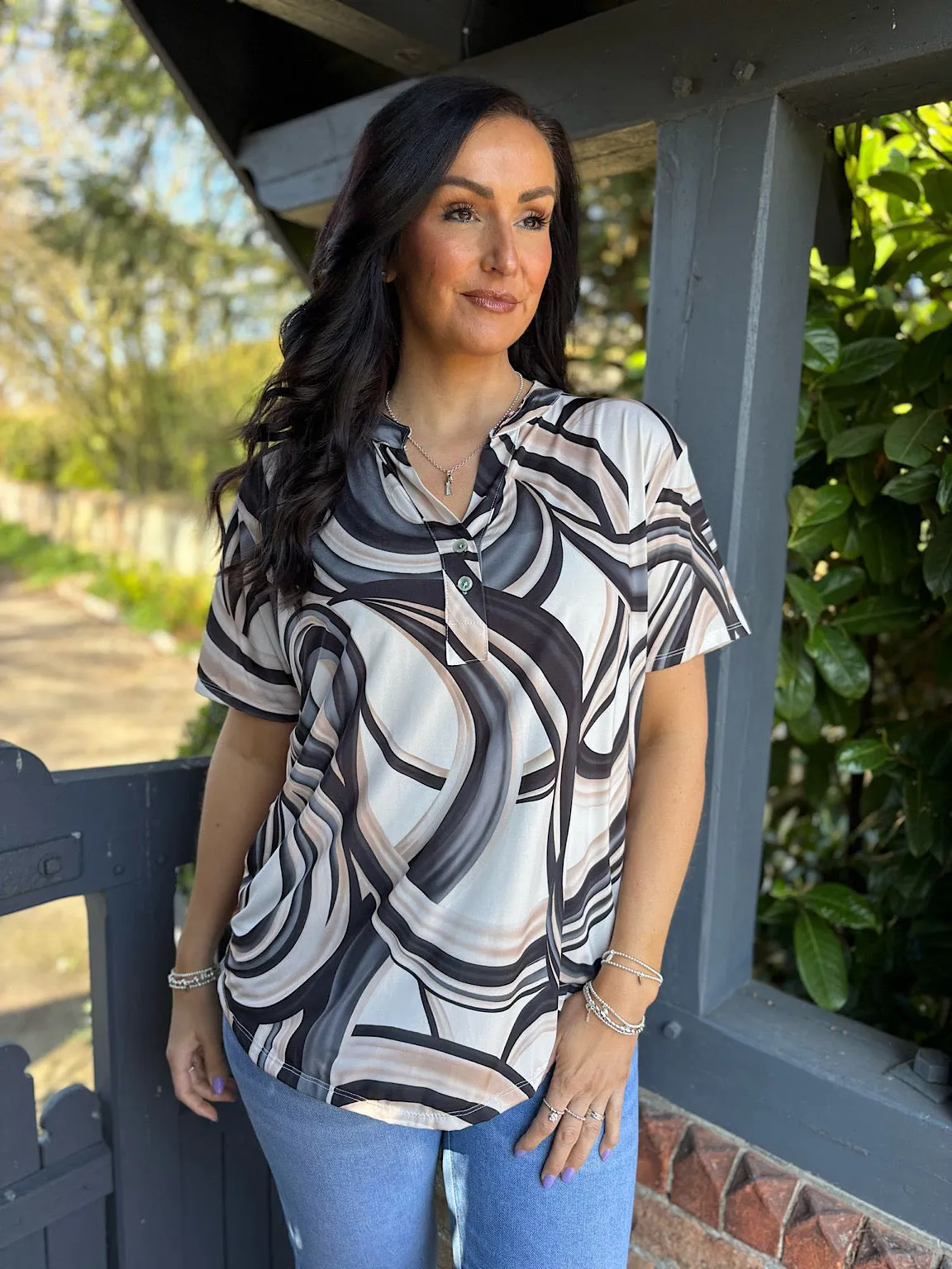 Black Swirl Print Top Debbie