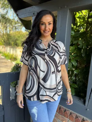 Black Swirl Print Top Debbie