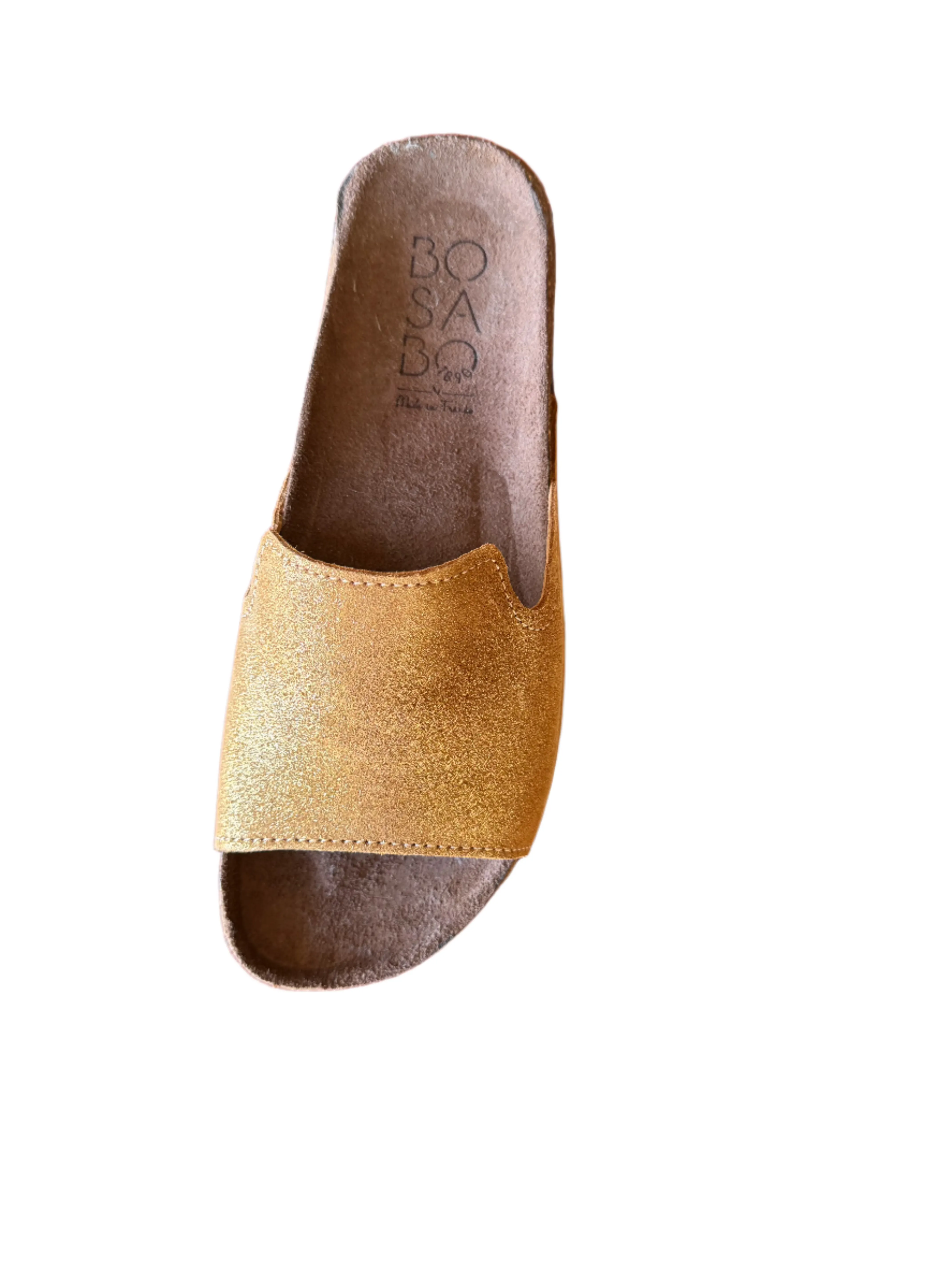 Bosabo Slip on Mules / Tan Suede Gold Shimmer