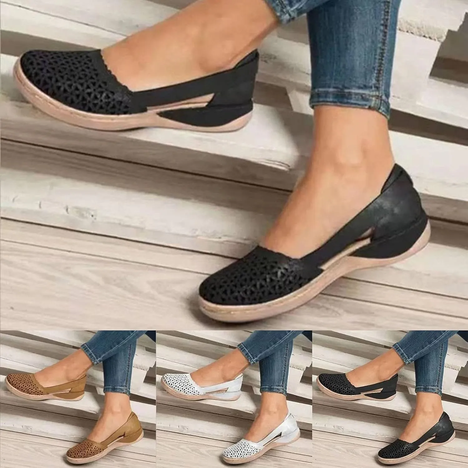 Cathalem Sandals For Women Closed Toe Wedge Sandals Low Heel Breathable Hollow Out Sandals Casual Summer Sandals
