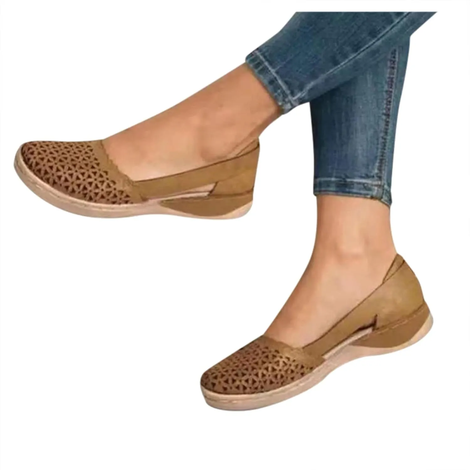 Cathalem Sandals For Women Closed Toe Wedge Sandals Low Heel Breathable Hollow Out Sandals Casual Summer Sandals