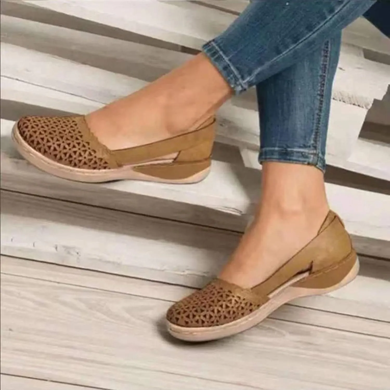 Cathalem Sandals For Women Closed Toe Wedge Sandals Low Heel Breathable Hollow Out Sandals Casual Summer Sandals