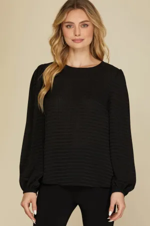 Chic Charm Long Puff Sleeve Textured Woven Top