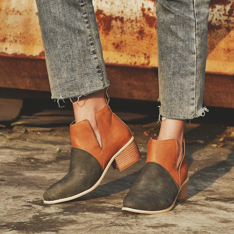 Chicvane New Women's suede Chunky Heel Ankle Boots With Wooden Heel