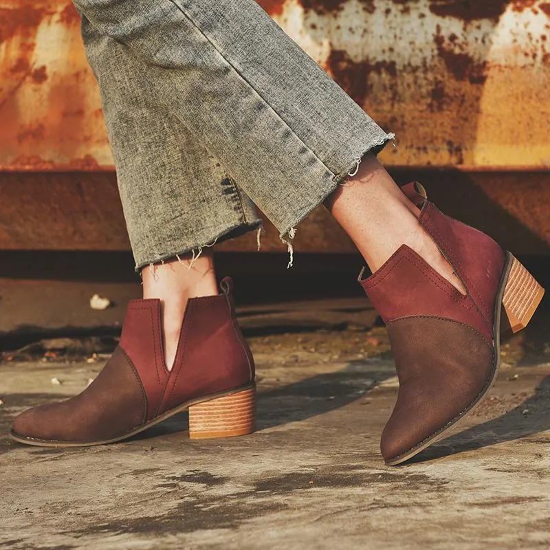 Chicvane New Women's suede Chunky Heel Ankle Boots With Wooden Heel