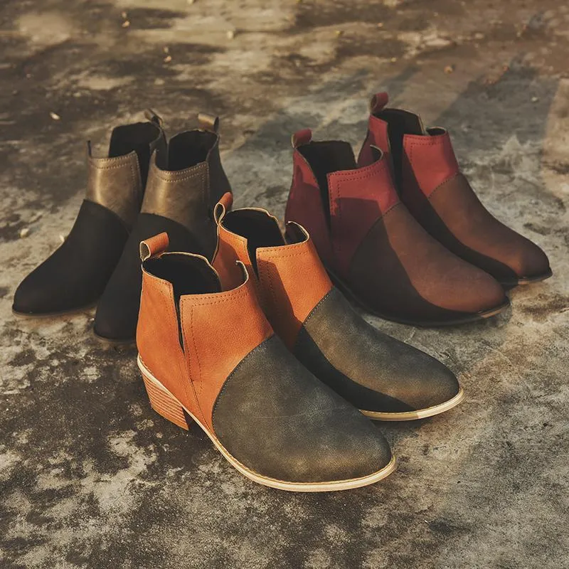 Chicvane New Women's suede Chunky Heel Ankle Boots With Wooden Heel