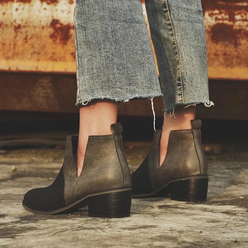 Chicvane New Women's suede Chunky Heel Ankle Boots With Wooden Heel