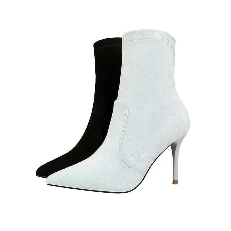 Chicvane Pointed Toe Stiletto Heel Suede Mid Calf Boots