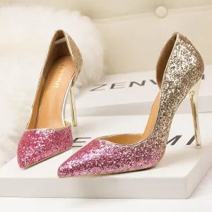 Chicvane Sequined Stiletto Heel Pointed Toe Bridal Shoes