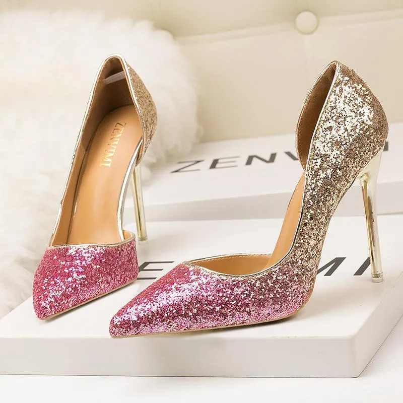 Chicvane Sequined Stiletto Heel Pointed Toe Bridal Shoes