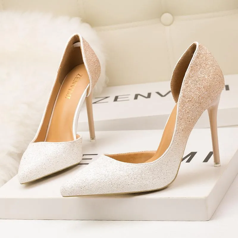 Chicvane Sequined Stiletto Heel Pointed Toe Bridal Shoes