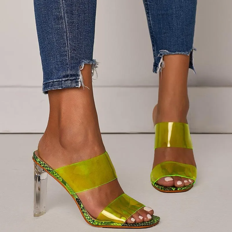 Chicvane Slip On Open Toe Heels Clear Sandals Slides Shoes