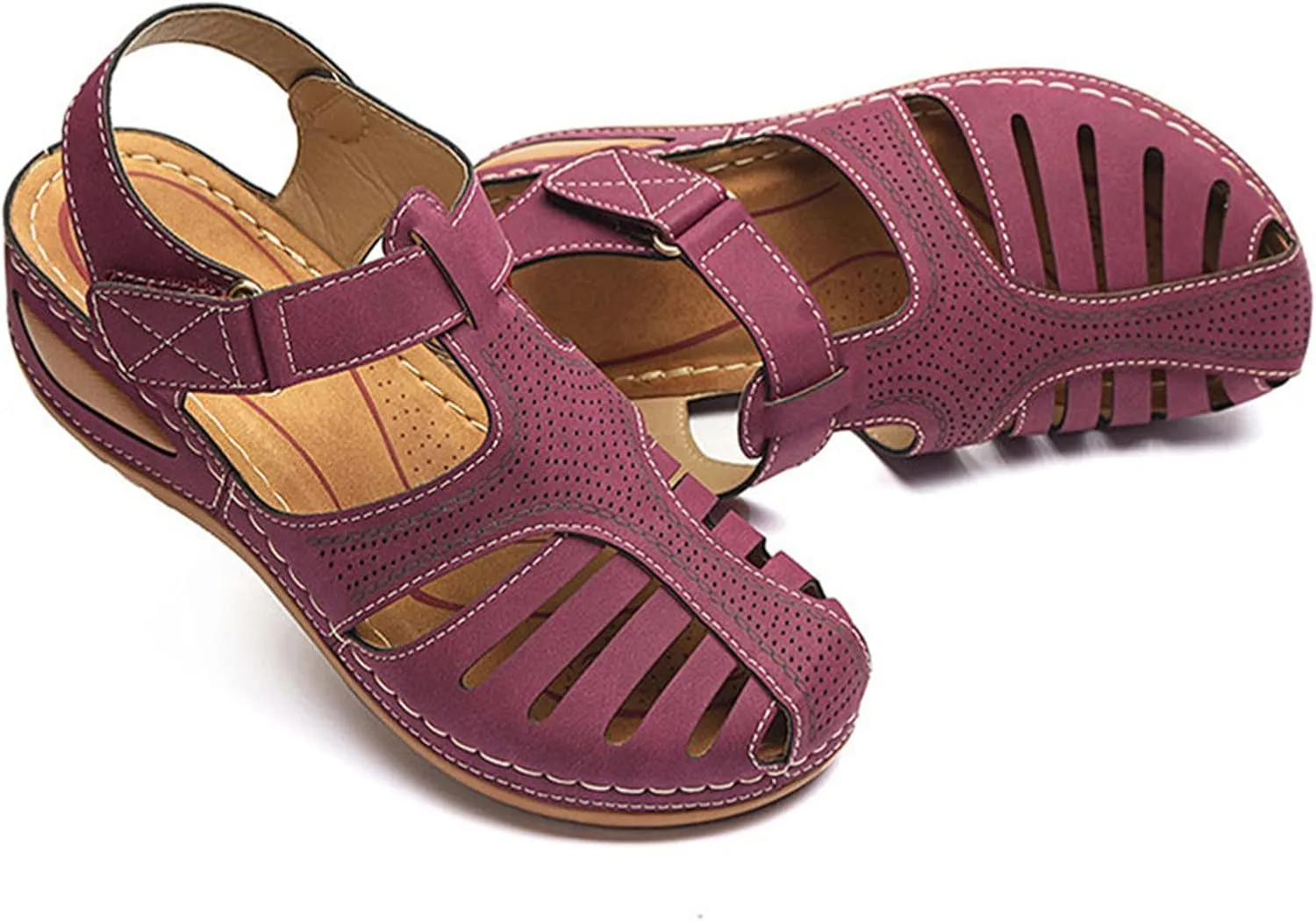Closed Toe Sandals Women Orthopedic Dressy Summer Wedge Sandals Hollow Out Platform Gladiator Buckle Strap Beach Shoes
