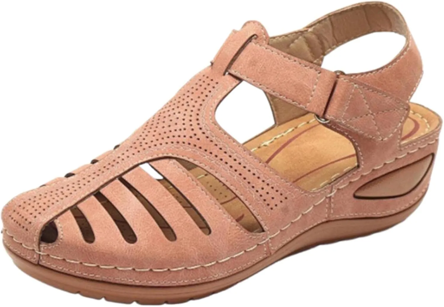 Closed Toe Sandals Women Orthopedic Dressy Summer Wedge Sandals Hollow Out Platform Gladiator Buckle Strap Beach Shoes