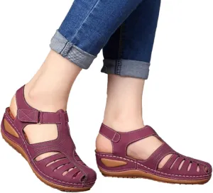 Closed Toe Sandals Women Orthopedic Dressy Summer Wedge Sandals Hollow Out Platform Gladiator Buckle Strap Beach Shoes