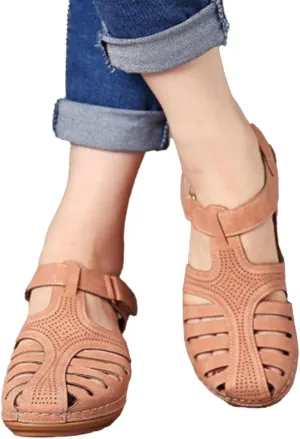Closed Toe Sandals Women Orthopedic Dressy Summer Wedge Sandals Hollow Out Platform Gladiator Buckle Strap Beach Shoes